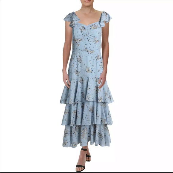 Aqua Dresses & Skirts - AQUA XS floral ruffle blue sun dress maxi